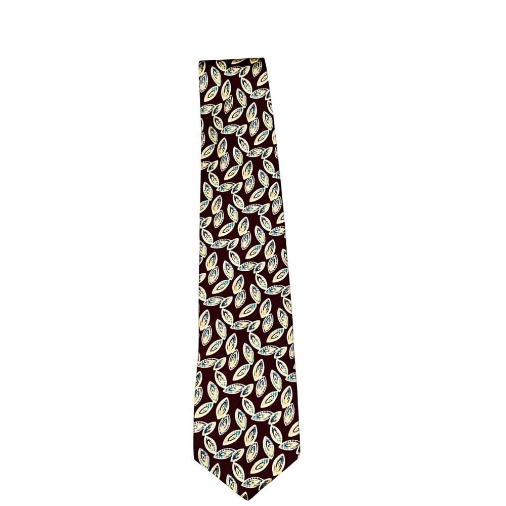 Palani Silk Tie Burgundy Abstract Leaf Pattern Men Formal Necktie